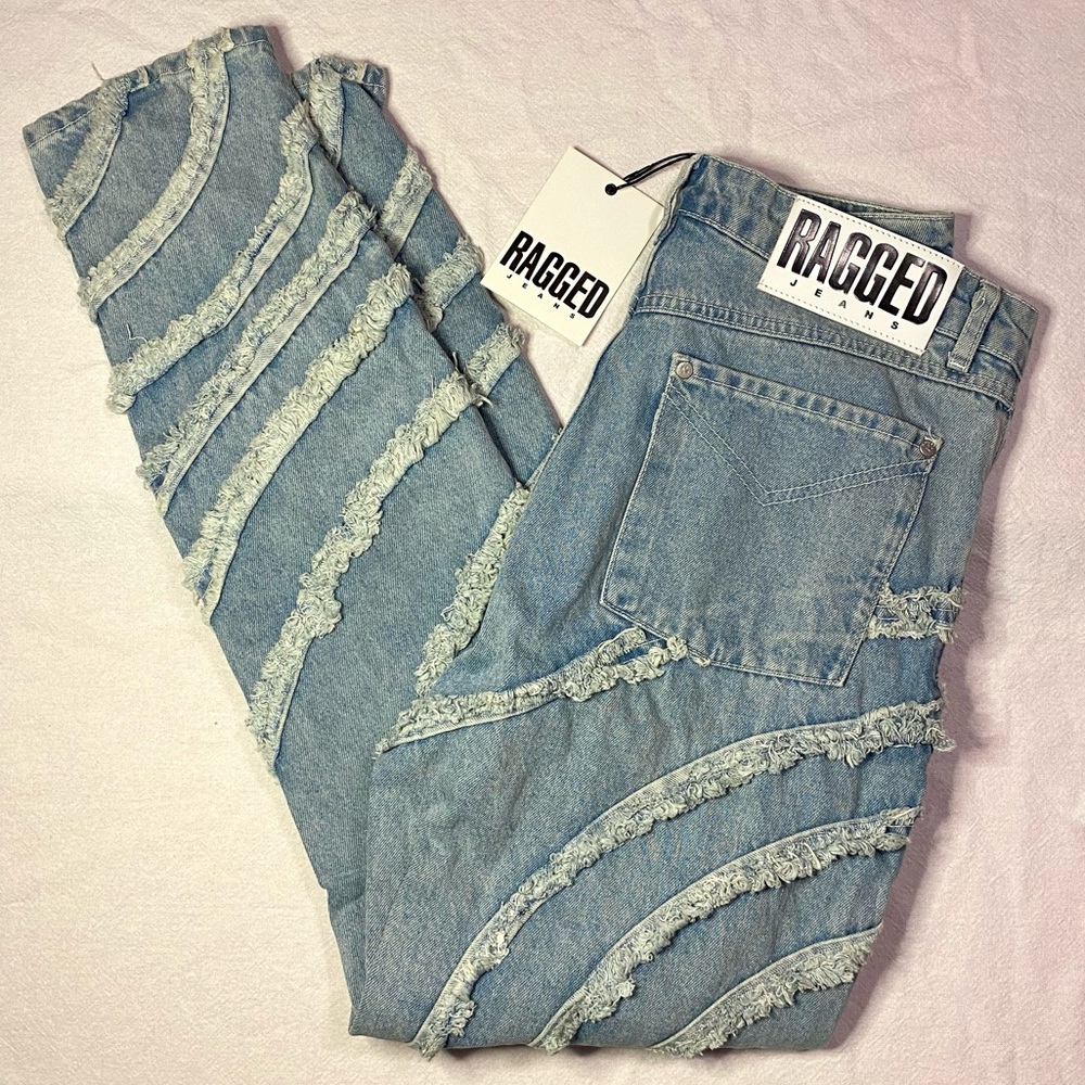 The Ragged Priest Circle Frayed Distressed Straight Leg Mom Jeans Size 30 NWT